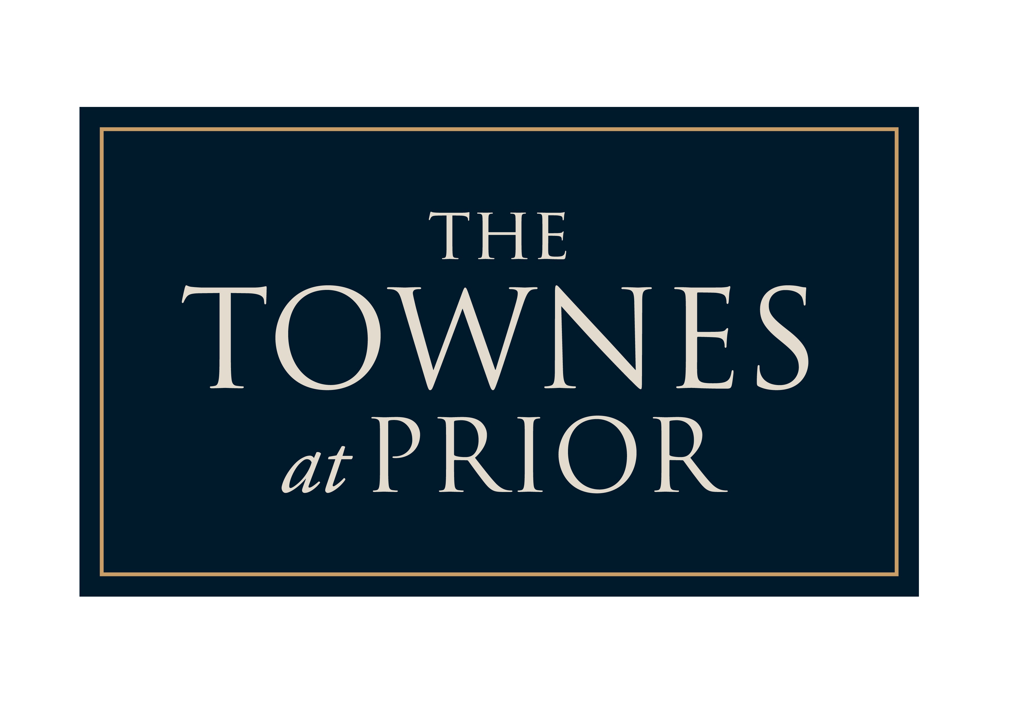 A logo with the words "The Townes at Prior" in white on a dark background.